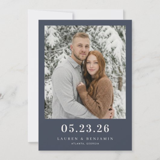 Kalm Navy Minimalistische Foto Save The Date (Voorkant)