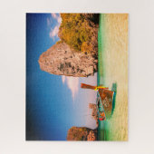 Kalm Ocean Beach met Boat & Rocks of uw foto Legpuzzel (Verticaal)