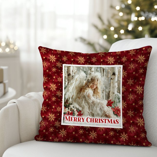 Kalm rode en gouden vintage engel kerstkussen kussen (Calm Red and Gold Vintage Angel Christmas Pillow)