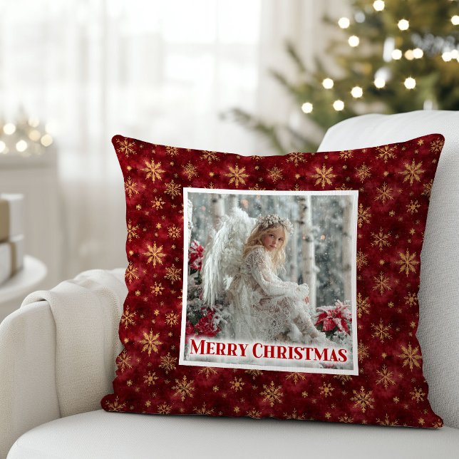 Kalm Rode Gouden Engel Cozy Kerstcadeau Kussen (Calm Red Gold Angel Cozy Christmas Gift Pillow)