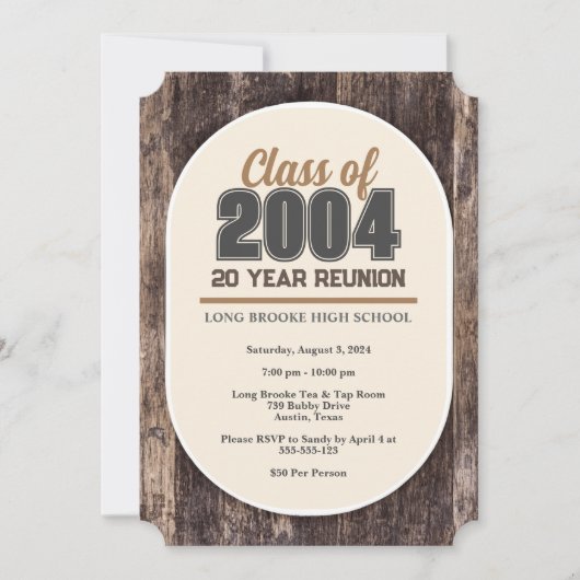 Kalm rustiek hout 20 jaar High School Class Reunio Kaart (Voorkant)