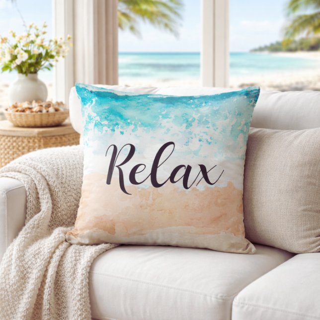 Kalm turquoise kust oceaan golven relax strand kussen (relax ocean beach pillow)