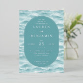 Kalm turquoise water golven folie uitnodiging (Staand Voorkant)