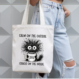 Kalm van Buiten Chaos van Binnen Grappige Kat Tote Bag