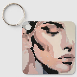 Kalm vrouwen gezicht in zachte pixel tinten sleutelhanger