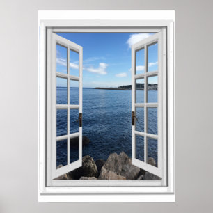 Kalm zeezicht Trompe l'oeil Nepraam Poster
