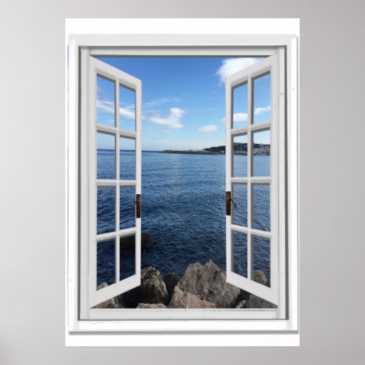 Kalm zeezicht Trompe l'oeil Nepraam Poster (Voorkant)