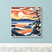 Kalme berg Fuji bij zonsondergang Canvas Afdruk (Insitu (Houten vloer))