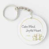 Kalme geest vreugdevol hart Boeddha Quote Sleutelhanger (Voorkant)