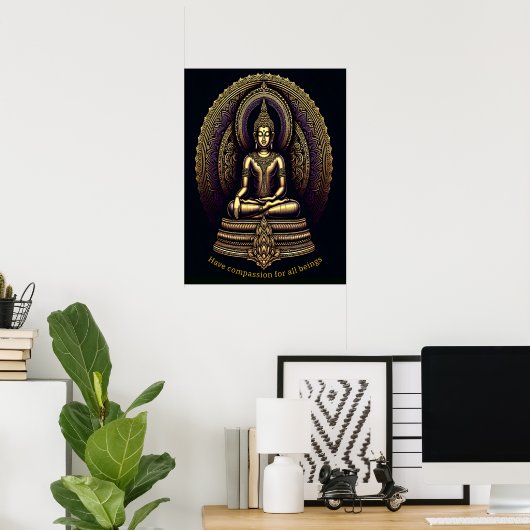 Kalme gouden Boeddha in meditatie, Poster (Thuiskantoor)