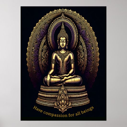 Kalme gouden Boeddha in meditatie, Poster (Voorkant)
