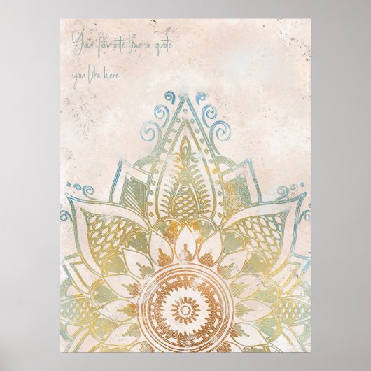 Kalme neutrale toon gouden mandala spirituele muur poster (Voorkant)