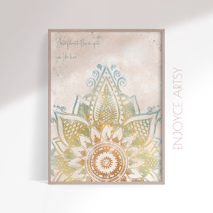 Kalme neutrale toon gouden mandala spirituele muur poster