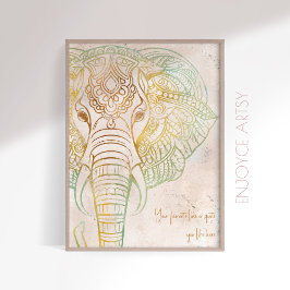 Kalme neutrale toon gouden olifant spirituele muur poster
