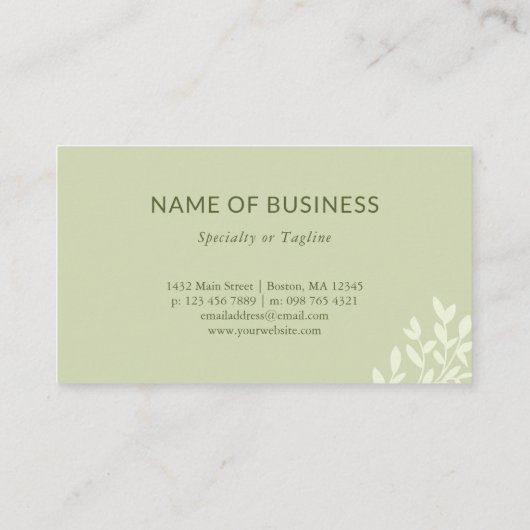 Kalme olijfgroene groene groene bladeren visitekaartje (Achterkant)