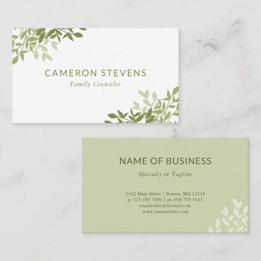 Kalme olijfgroene groene groene bladeren visitekaartje (Voorkant / Achterkant)