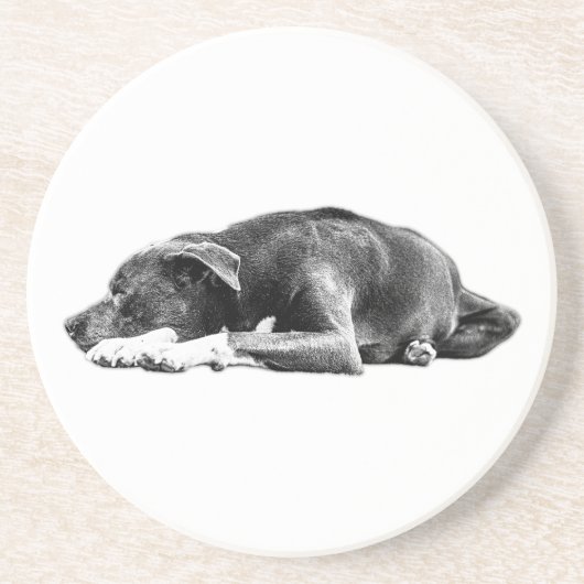 Kalme Pitbull Mix Liggend Pose Art Onderzetter (Voorkant)