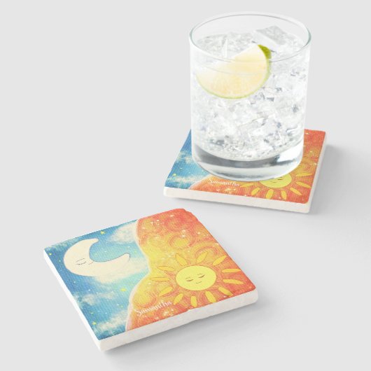 Kalme zon en de maan stenen onderzetter (Zijkant)