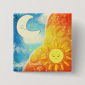Kalme zon en de maan vierkante button 5,1 cm (Voorkant)
