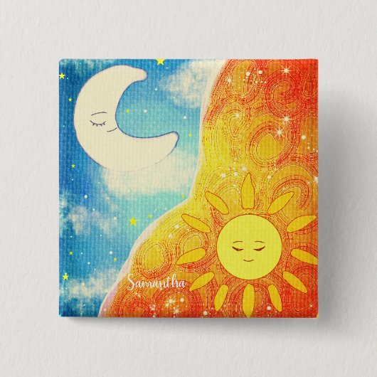 Kalme zon en de maan vierkante button 5,1 cm (Voorkant)