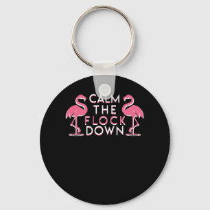 Kalmeer de klok omlaag de roze flamingo sleutelhanger