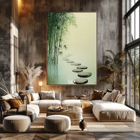 Kalmerend bamboebos en stenen pad poster