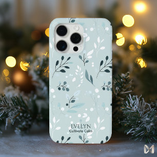 Kalmerend Blauw Blad Patroon - Elegante Minimalist iPhone 15 Pro Max Hoesje