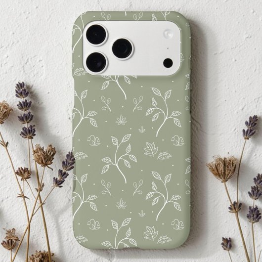 Kalmerend Olijfgroen Bladerrijk Bloempatroon Case-Mate iPhone Case