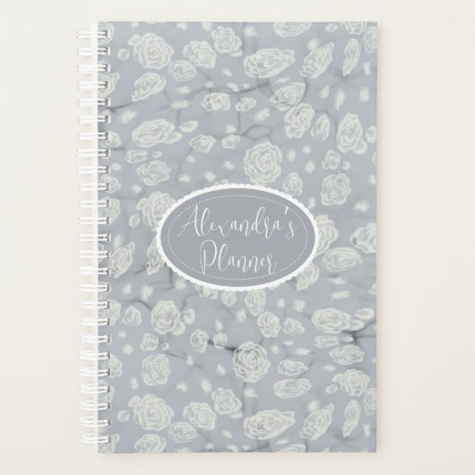 Kalmerend Stofblauw Bullet Journal met Witte Rozen Planner (Voorkant)