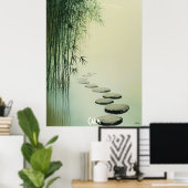 Kalmerende Bamboo Forest en Stone Path Poster (Thuiskantoor)