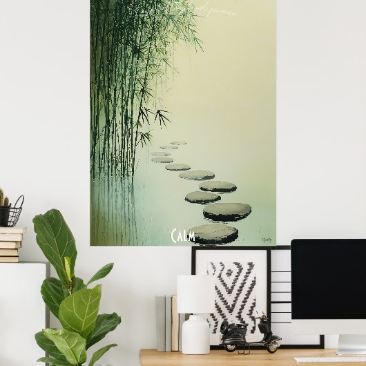 Kalmerende Bamboo Forest en Stone Path Poster (Thuiskantoor)