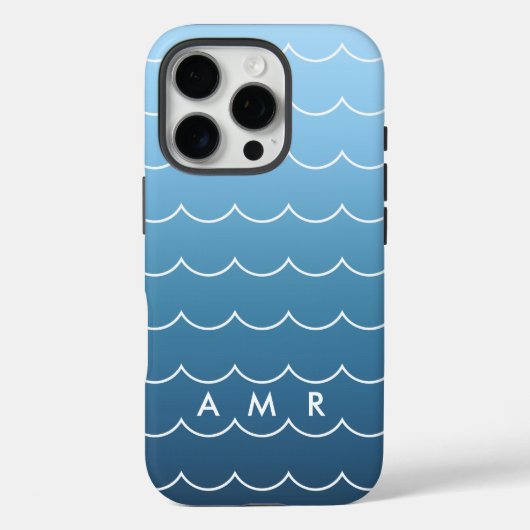 Kalmerende Blauwe Golf Patroon met Monogram Case-Mate iPhone Case (Achterkant)