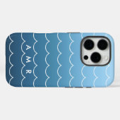 Kalmerende Blauwe Golf Patroon met Monogram Case-Mate iPhone Case (Achterkant (horizontaal))