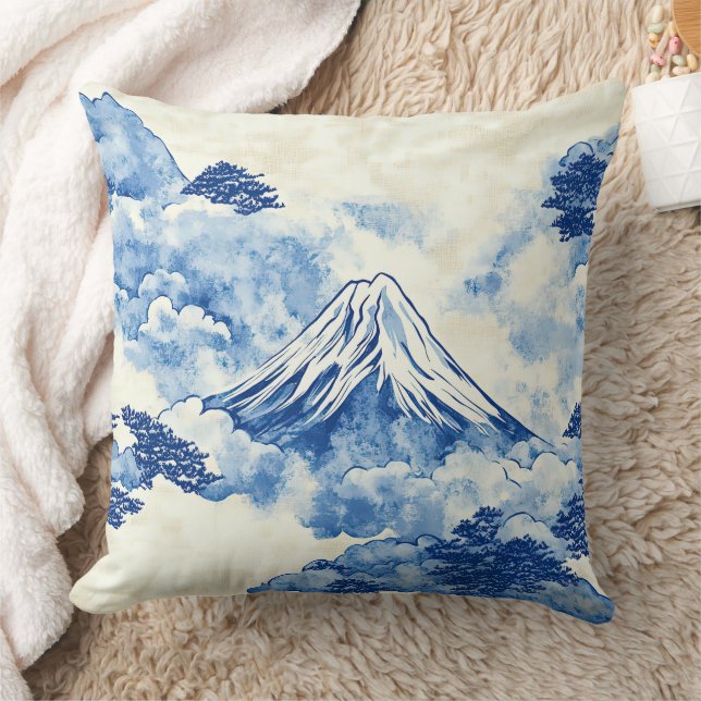 Kalmerende Blauwe Sneeuwpiek Wolkenlandschap Kussen (Deken)