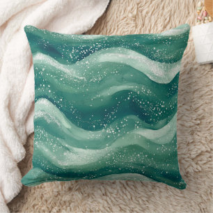 Kalmerende Blauwgroen Waterverf Ocean Wave Art Kussen