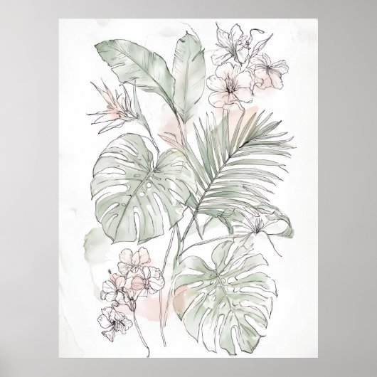 Kalmerende bloem- en bladmuurkunst – Cadeau voor n Poster (Voorkant)