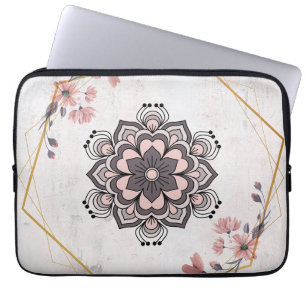 Kalmerende Harmonie – Roze en Grijze Bloemkunst Laptop Sleeve