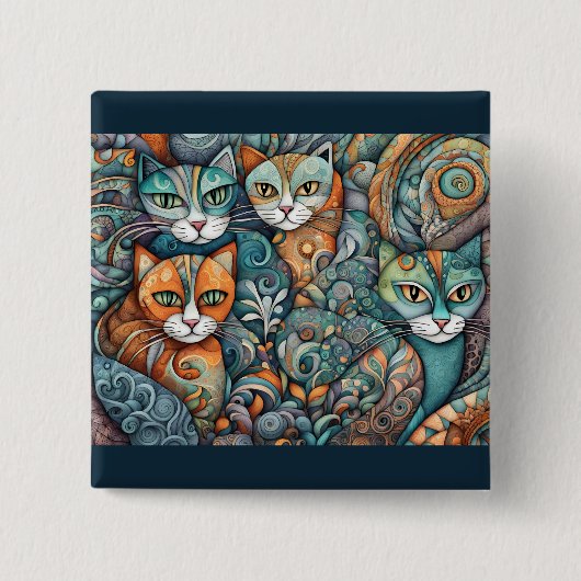 Kalmerende Katten 2 Knop Vierkante Button 5,1 Cm (Voorkant)