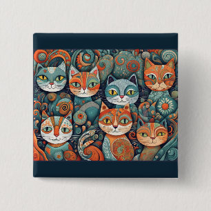 Kalmerende katten knop vierkante button 5,1 cm