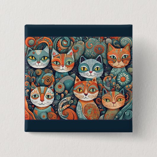 Kalmerende katten knop vierkante button 5,1 cm (Voorkant)