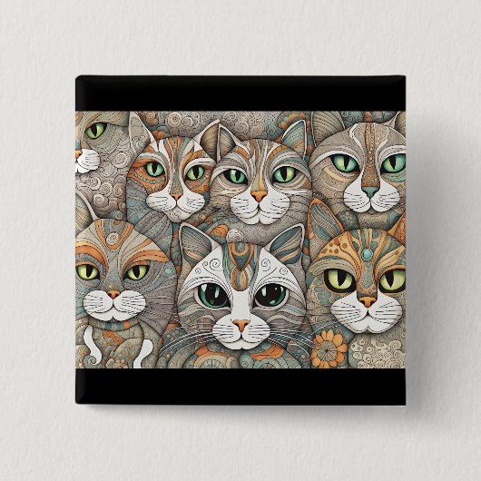 Kalmerende katten knop vierkante button 5,1 cm (Voorkant)