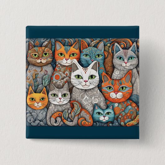 Kalmerende katten knop vierkante button 5,1 cm (Voorkant)