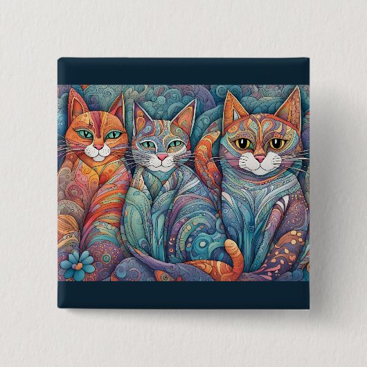 Kalmerende katten knop vierkante button 5,1 cm (Voorkant)