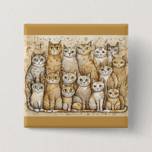 kalmerende katten knop vierkante button 5,1 cm