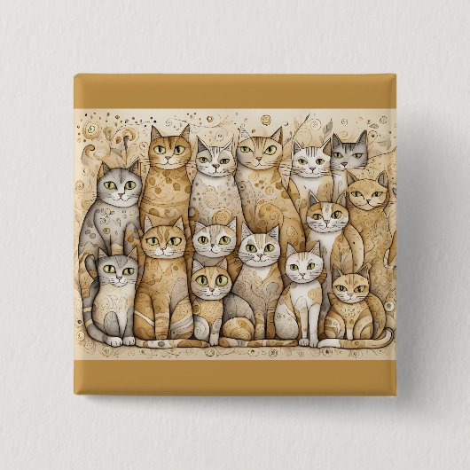 kalmerende katten knop vierkante button 5,1 cm (Voorkant)