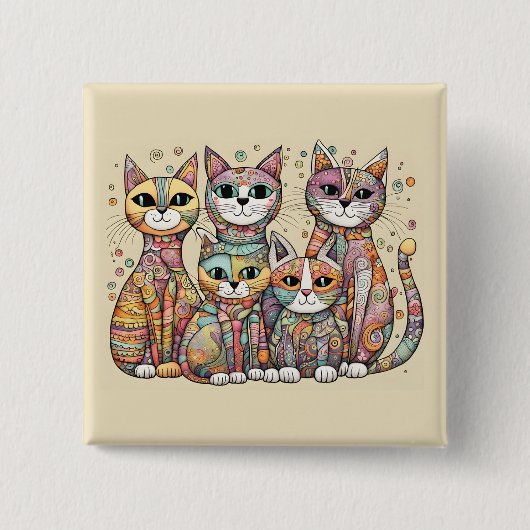 Kalmerende katten knop vierkante button 5,1 cm (Voorkant)