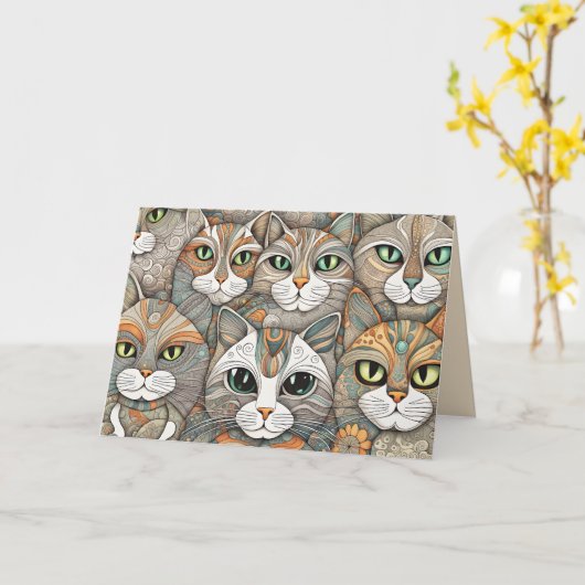 kalmerende katten wenskaart kaart (Gele Bloem)