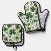 Kalmerende Klavers Ovenwant & Pannenlap Set (Voorkant / Achterkant)