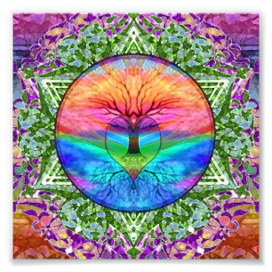 Kalmerende levensboom in regenboogkleuren foto afdruk