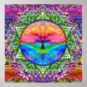 Kalmerende levensboom in regenboogkleuren poster